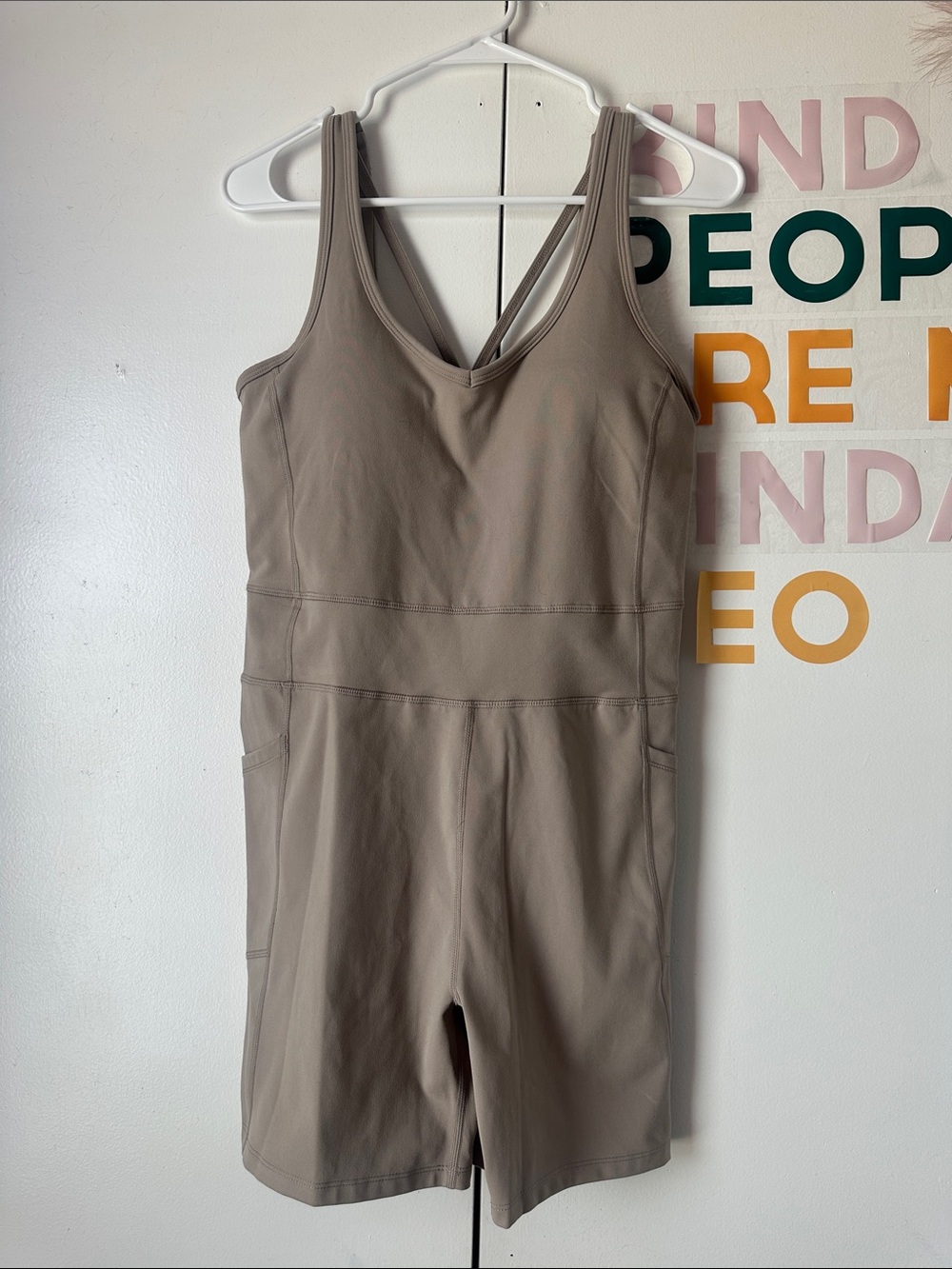 Calvin Klein Beige Active One-Piece with Built-In Shelf Bra